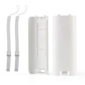 2팩 배터리 뒷문 커버 케이스 닌텐도 Wii / U 쉘 교체용 하우징 도어(화이트) 손목 스트랩 포함 리모컨(화이트)