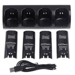 OSTENT 충전기 도크 스테이션 + 닌텐도 Wii 리모컨 색상 블랙용 배터리 팩 4개