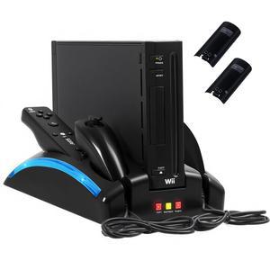 오작 Wii 콘솔 게임 주최자 스테이션, 원격 충전 스탠드 베이스, 닌텐도 넌척 키트(블랙)와 호환되는 충전식 배터리 2개