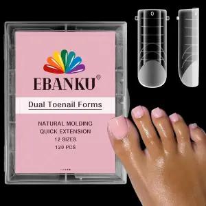 EBANKU 폴리 젤 발가락 네일 폼 페디 익스텐션용 롱 스퀘어 듀얼 재사용 가능한 팁 몰드 120Pcs 12 사이즈