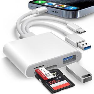 Mac 트레일 게임 카메라 뷰어 내장 3-in-1 커넥터(라이트닝, USB-C 및 USB-A), SD MicroSD USB-A 3 슬롯, 휴대용 앱 필요 없음 플러그 앤 플레이 - 흰색