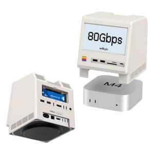 Wokyis M5 레트로 도크 스테이션 for M4 Pro, 80Gbps M.2 NVMe SSD 인클로저 및 냉각 팬, Thunderbolt 5 /4 /3 /USB 4, 5인치 HD 디스플레이, SD /Micro 리더 4.0, 8K@60Hz 디스플레이포트 지원