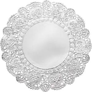 uxcell 100개 원형 종이 도일리 음식 식기 파티용 4.3인치 일회용 레이스 결혼식 생일 은색