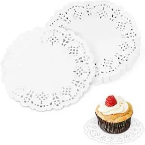 150피스 화이트 레이스 종이 도일리 일회용 테이블용 원형 케이크 공예 파티 결혼식 식기 장식(4.5인치)