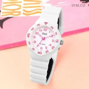 [큐앤큐] V07A-003VY 학습에 좋은 비비드 라운드 방수 어린이 아동 우레탄 시계 d