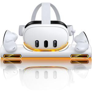 메타 오큘러스 퀘스트 3용 고속 VR 충전 도크: Oculus 3 액세서리용 LED 충전소 - 충전식 배터리 2개 포함