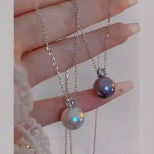 [신상오픈런]여성 심플 진주 큐빅 실버 체인 미니 목걸이 (38541993)