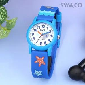 [큐앤큐] VR99J-009Y 학습에 좋은 고래와 불가사리 캐릭터 어린이 아동 우레탄시계 d