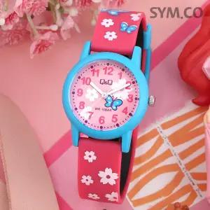 [큐앤큐] V23A-021VY 학습에 좋은 나비꽃 캐릭터 어린이 아동 우레탄시계 d