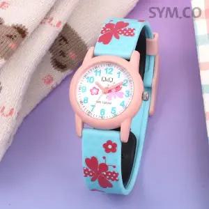 [큐앤큐] VR99J-015Y 학습에 좋은 꽃과나비 캐릭터 어린이 아동 우레탄시계 d