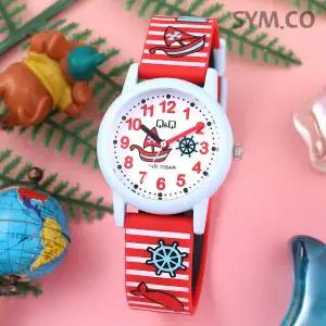 [큐앤큐] V23A-018VY 학습에 좋은 해적선 캐릭터 어린이 아동 우레탄시계 d