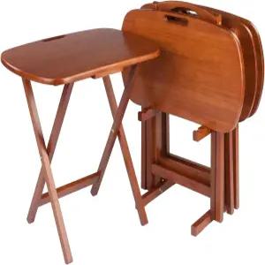 트레이 스탠드 티크 마감의 멋진 루카 스낵 테이블 4종