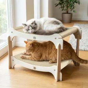 2단 시살 고양이 긁힘 침대 - 라운지 패드가 있는 대형 보드 실내 고양이와 성인 고양이를 위한 튼튼한