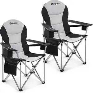 킹캠프 접이식 휴대용 캠핑 의자 쿨러백 컵 홀더 및 사이드 포켓이 있는 오버사이즈 패딩 쿼드 암 헤비