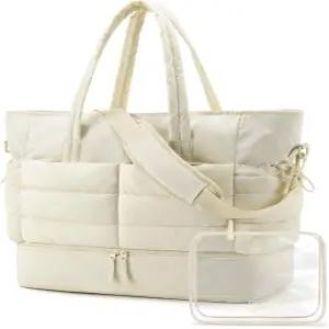 신발 수납공간이 있는 대형 여행용 더플백 여성용 패딩 캐리온 짐 위켄더백 희미한 노란색