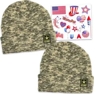미군 남녀용 비니 모자 - 올리브 그린 로고 플러스 타투 2개 번들 겨울 액세서리