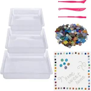 미젤루 14개 사각 디딤돌 몰드 키트 콘크리트 모자이크 타일 및 조각 도구 포함 야외 산책로 포장 장식용