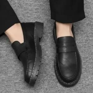 남성 일상용 클래식 가죽 플랫 로퍼 기본 신발