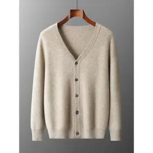 니트 남친 긴팔 순모 상의 브이넥 도톰 카디건 순색 단정한 봄가을 코트 루즈핏 100 DUCHI3