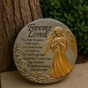 베오진 기념 정원석 9.45인치 원형 디딤돌 엔젤 디자인 야외 내후성 장식