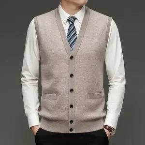 니트 면 울 남친 브이넥 고급 솔리드 조끼 민소매 나그랑 빅사이즈 기모 도톰 DUCHI1