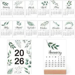 Yopyame 미니 책상 캘린더 2026-13PCS 3.9인치 x 5.5인치 12개월 월 학년도 달력 우드 스탠드 2026년
