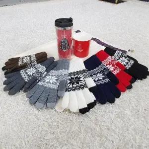 따숨 온가족 눈꽃 겨울 방한기모 스마트폰 터치장갑