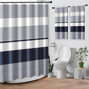 컬루데아 모던 스트라이프 보호 창문 와플 세트 샤워 방수 천 가로 블루 텍스처 장식용 화이트 네이비 커튼 욕실