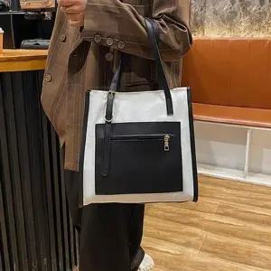 [룽스]끈 조절 레더 스퀘어 코튼 패션가방 숄더백