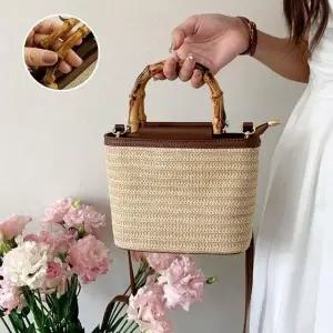 [룽스]유니크대나무 바쿠백 핸들 밀짚 미니백