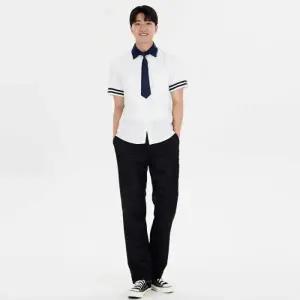 블랙 더블라인 남자 세트셔츠 타이 바지