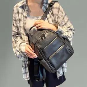 [신상오픈런]여성용 블랙 와이드끈 지퍼 백팩, 데일리 가죽 가방 (38541945)