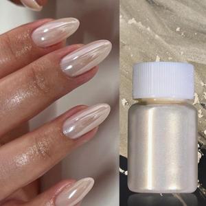 1상자 10g 진주 화이트  네일 파우더 반짝 이는 거울 효과 아트 안료 오 마찰 먼지 장식