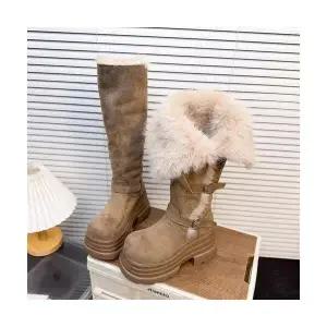 야무치 여자 데일리룩 신발 롱부츠 1무릎까지 오는 통굽 투힐 워커부츠 KUK5