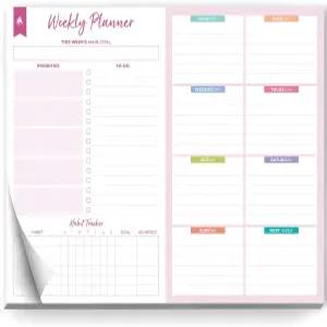 영리한 폭스 주간 데스크 플래너 - 데스크톱 메모장 생산성을 위한 할 일 목록 및 계획 패드 저널 시트