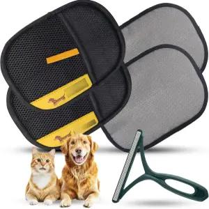 머리카락/보풀 제거 도구가 있는 Rorodog 2-PCS 반려동물 털 장갑 개와 고양이를 위한 재사용 가능한 매직