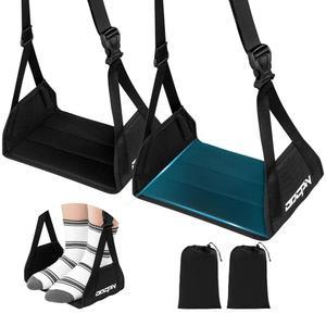 비행기 여행용 2팩 풋 해먹, 접힘 방지 두꺼운 대나무 발 받침대, 연장 조절 스트랩, 발을 편안하게 해주는 휴대용 책상 슬링 여행 필수품(블랙)