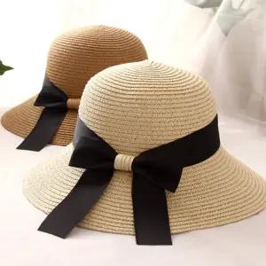 고퀄리티   유아 블랙밀짚리본 귀여운모자 가을 밀짚모자 여름 아동 자외선차단 어린이 봄 준캡