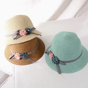 고퀄리티   밀짚모자 귀여운모자 봄 자외선차단 유아 여름 가을 스티치리본꽃송이 아동 어린이 준캡