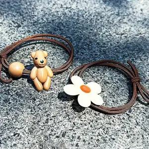 아이보리 꽃송이 포인트 머리끈 예쁜 머리핀 헤어끈