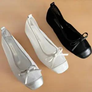 [신상오픈런]20대 여성 레이어드 스퀘어토 메쉬 리본 플랫슈즈 (34325875)