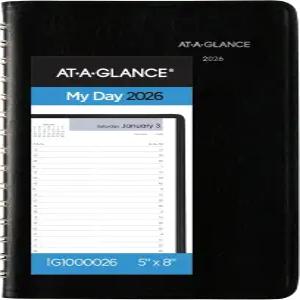 AT-A-GLANCE 2026 예약 북 플래너 데일리 5인치 x 8인치 소형 분기별 데이마인드 블랙 (G1000026)