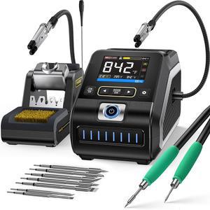 FNIRSI DWS-200 200W 정밀 디지털 납땜 스테이션 키트, 3개의 F210 및 6개의 아이언 팁과 2개의 헬핑 핸드, 온도 값 곡선 모드, 저장, 풀 컬러 디스플레이