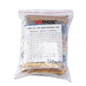 3120pcs 156 값 전기 장치 14W 전력 금속 필름 저항기 키트 1R-10M 1% 공차 구색 세트 1ohm-10Mohm  팩