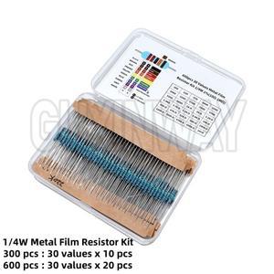 300600PCS 14W 금속 필름 저항기 키트 1% 30 값 0.25W 10Ω1MΩ 컬러 링 전자