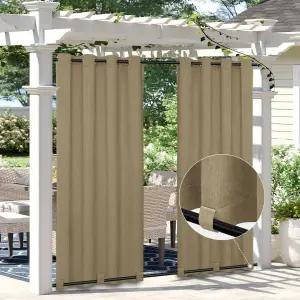 편안한 린넨 룩 야외 커튼 방수 방풍 현관 파티오 가제보 그로밋 탑 및 탭 바텀 드레이프를 위한 부드러운