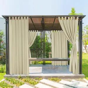 파티오 방수용 본저 야외 커튼 현관 페르골라 가제보 카바나 파빌리온 1 패널 52x84 인치 베이지용 탭 탑