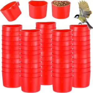 60피스 케이지 컵 새 매달려 있는 모이통 씨앗 그릇 8온스 플라스틱 닭 물그릇 매달기 먹이 접시 (빨간색)