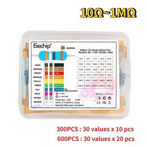 300600pcs 14W 금속 필름 저항기 키트 0.25W 1% 30 값 10Ω1MΩ 컬러 링 전자