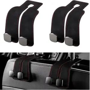 딘 2 PCS 카시트 헤드레스트 후크 이중 유연한 가죽 후크가 있는 뒷좌석 행거 부드러운 메탈 핸드백 정리함